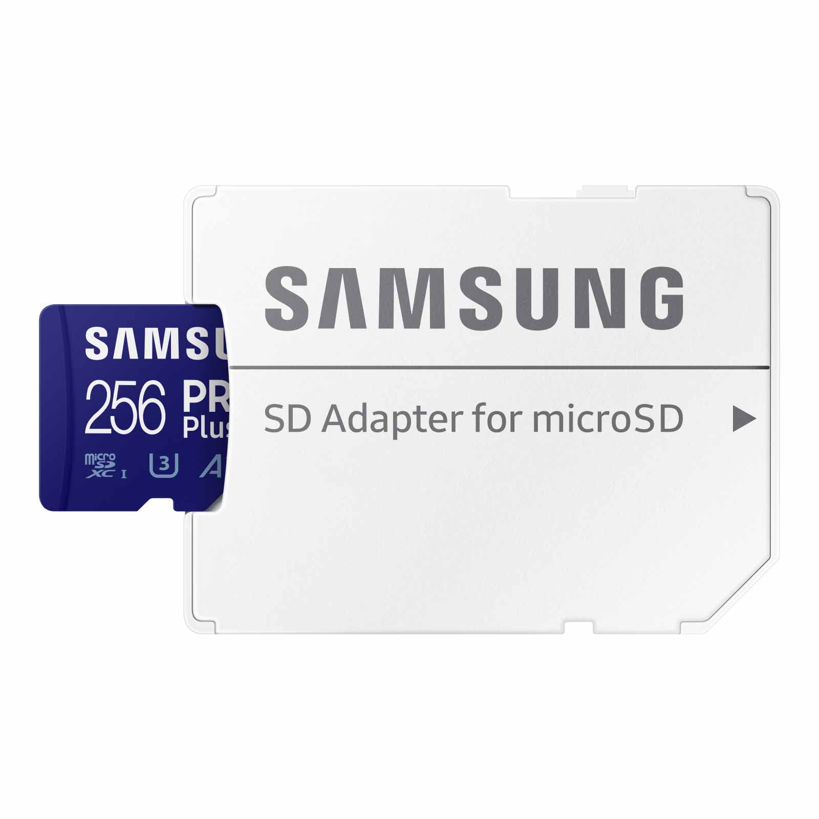 SAMSUNG Pro Plus Tarjeta de Memoria microSD + Adaptador, 256GB microSDXC, hasta 180 MB/s, Full HD y 4K UHD, UHS I, C10, U3, V30, A2, para teléfonos Inteligentes Android, tabletas, GoPRO y dji Drone